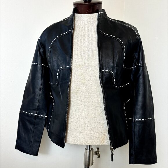 Pamela McCoy NWOT Size XS Black Genuine Leather Jacket, Full Front Zip - Picture 14 of 16